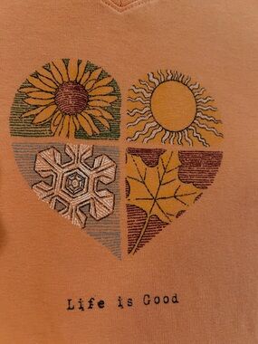 Life Is Good Long Sleeve Tee in Soft Peach color Seasons Heart Graphic